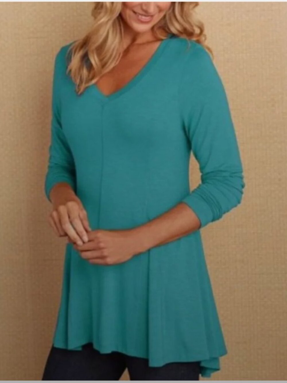 Soft Surrounding Perfect A-Line Long Sleeve Godet Panel Tunic Top Blue Medium
